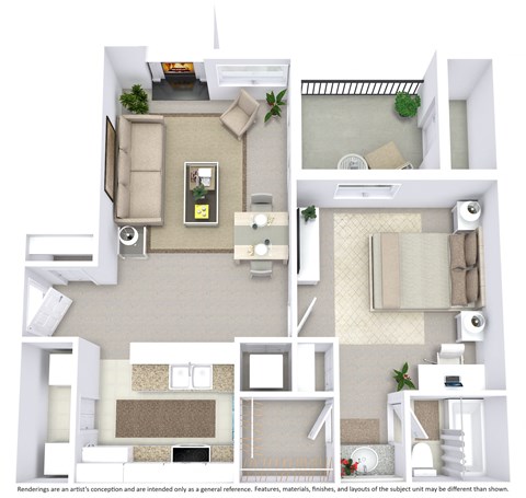 Floor plan for 1 bed, 1 bath, 626 sqft